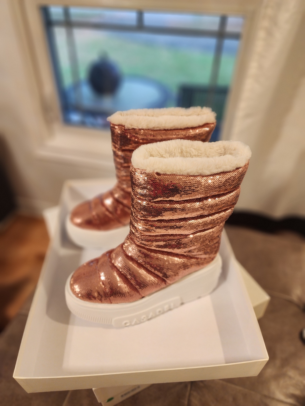 Casadei - Brand NEW - Sequin Winter Boots - Rose Gold Fur Lining - WOMEN 8.5-9.5